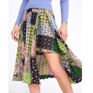 Zara Pleated Patchwork Printed Mini Skirt
